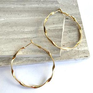 New~ Anthropologie Twisted Gold Hoop Large Earrings